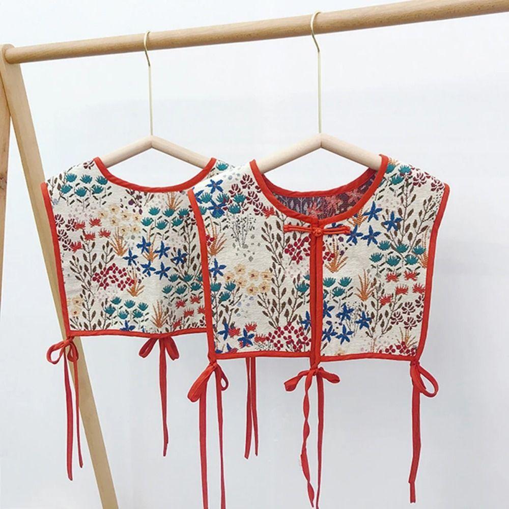 Кейп-накидка с цветочным принтом, с ложным воротником, со шнуровкой на талии, женский вышитый жилет для девочек
