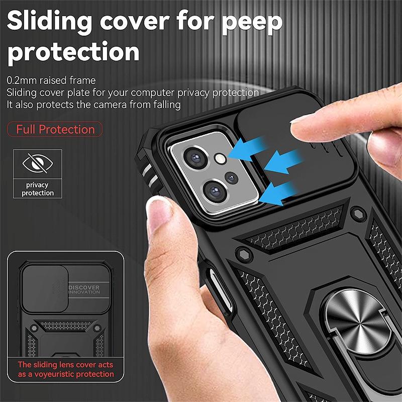 Противоударный чехол Armor для Motorola Moto G22 G32 G52 G62 G82 G31 G41 G60s, защитная крышка для камеры со сдвижной шторкой, подставка-кольцо, Fundas Coque