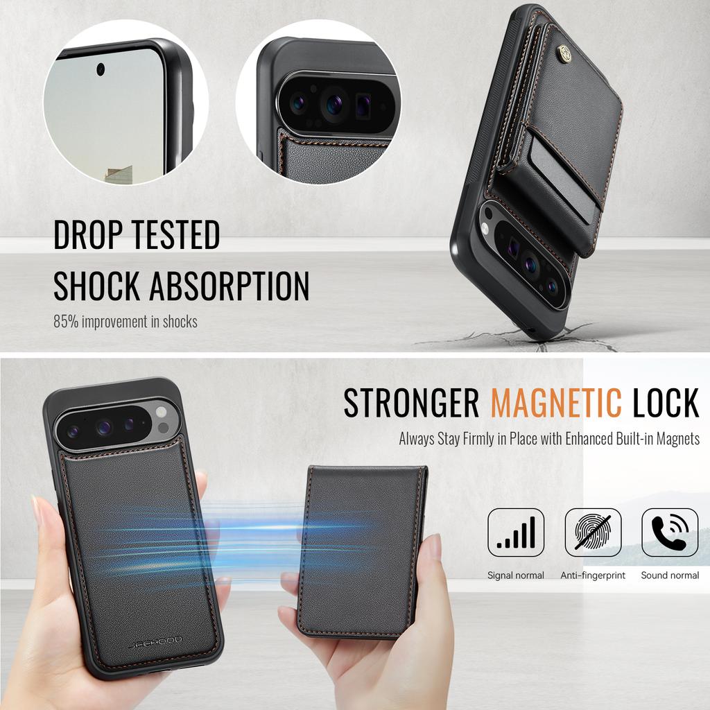 Кожаная задняя крышка для Google Pixel 9 Pro XL, совместимая с MagSafe, чехол для телефона JEEHOOD J06 с карманом для карт и защитой от RFID