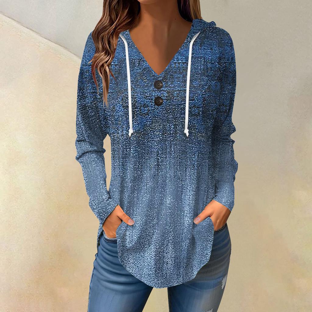 Женские повседневные модные однотонные толстовки с капюшоном на пуговицах и длинными рукавами с V-образным вырезом