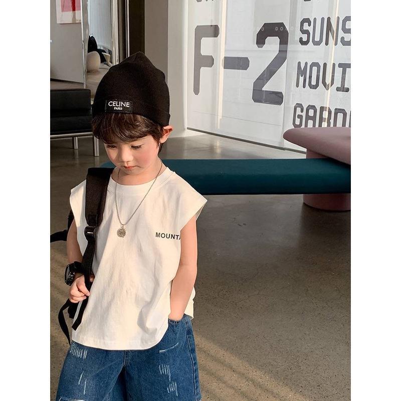 Boys 100 Percent Cotton Sleeveless Tank Top Summer Casual Vest Kids Cool T Shirt Fashionable Upper Garment