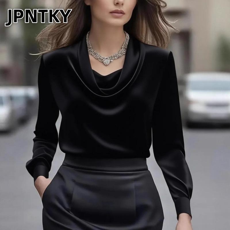 Женская модная повседневная блузка/рубашка JPNTKY, однотонная, с принтом, с длинным рукавом