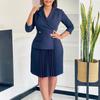 D543 Women's Autumn 2024 Fashion: Suit Collar Solid Color Pleated Dress