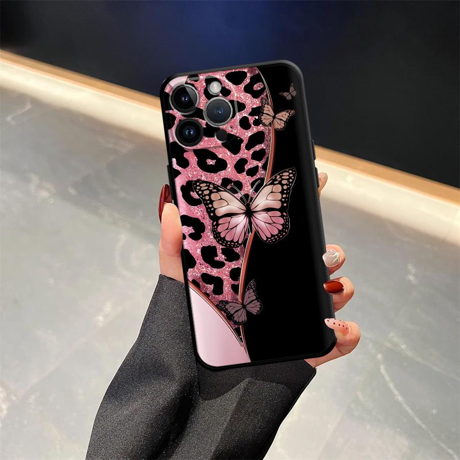 Чехол для iPhone XR 7 8 17Air 15 16 14 Plus 13 12 11 17 Pro Max XS Max Черный Мягкий Чехол для Телефона Мультяшный Узор с Принтом Леопарда