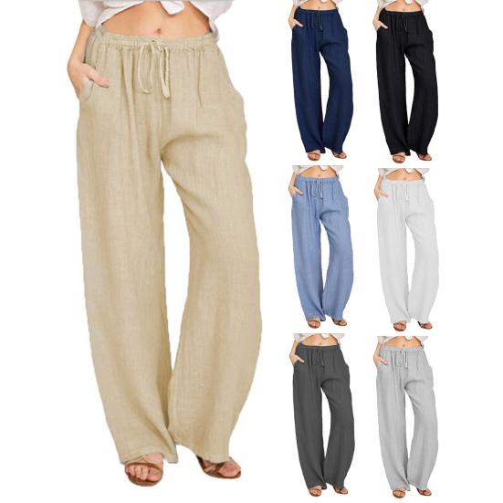 Женские шаровары с эластичным поясом, регулируемым шнурком, широкими штанинами и карманами, однотонные, повседневные, для отдыха дома.
