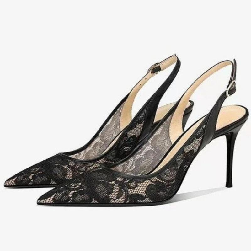 Baotou Sandals Women's Spring/Summer 2025 New Style Shallow Mouth Sexy Thin Heel High Heels Pointed Mesh Breathable Single Shoes