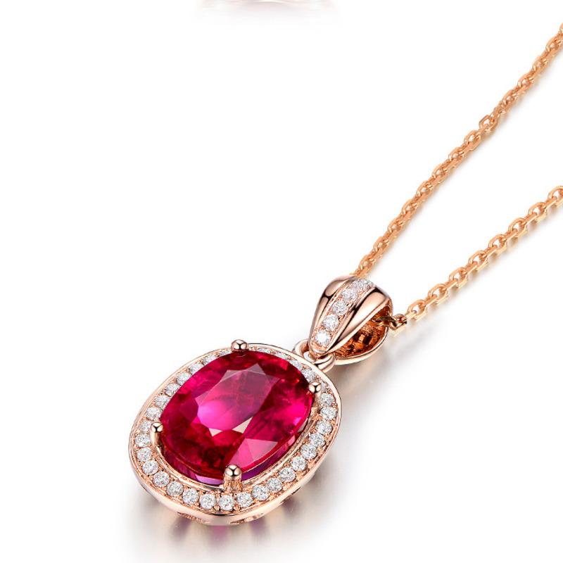 POMOiii New Pigeon Blood Red High-end Temperament Fashion Oval Red Tourmaline Color Pendant Female Necklace For Women Charm Wedding Engagement