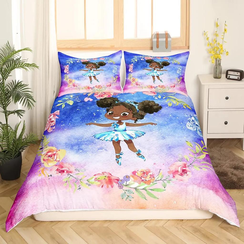 Ballet Girl Duvet Cover Set King Size Pink Lovely Little Ballerinas Bedding Set Kids Girls Princess Soft Polyester Quilt Cover