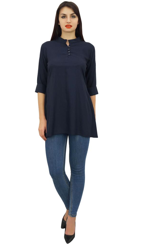 Phagun Женская черная хлопковая модальная блузка с рукавами 3-4 на пуговицах, верхняя часть рубашки -