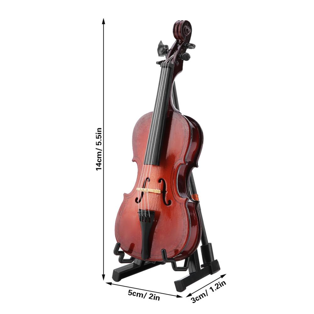4pcs Wooden Wooden Miniature Cello With Stand Mini Musical Instrument Office Decor
