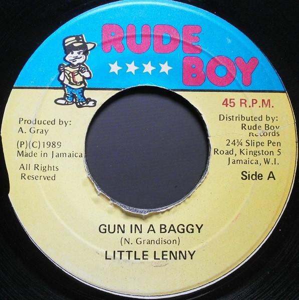 7-дюймовая пластинка LITTLE LENNY Gun In A Baggy NONE Rude Boy 1989 Ямайка Регги Ска Даб Б/у
