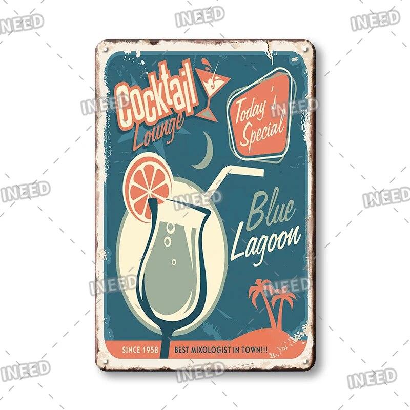 Retro Vintage Cocktail Recipe Tin Signs Metal Vintage Plaque Beer Metal Plate Decorative Plaque For Bar Pub Man Cave Wall Decor
