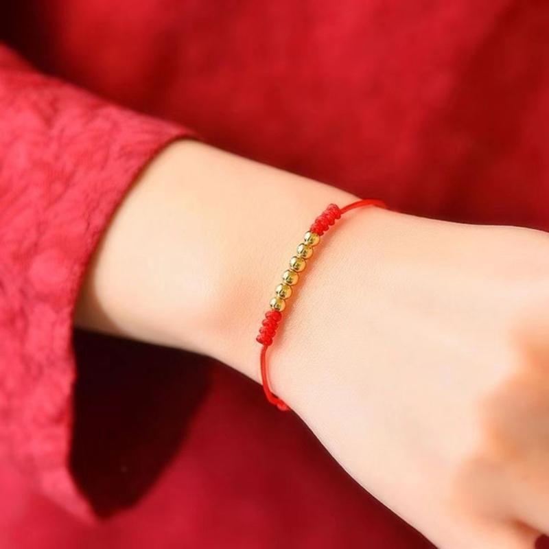 Красная веревка с матовыми золотыми бусинами, пара красных веревок, животных, год, счастливая бусина, винтажный браслет, подарок на День святого Валентина