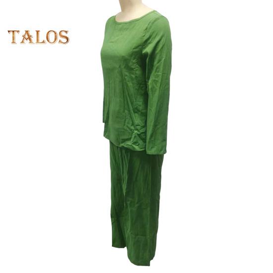 2Pcs/Set Women Casual Outfit O-neck Long Sleeve Tops Elastic Waist Wide Leg Long Pants Set Solid Color Loungewear