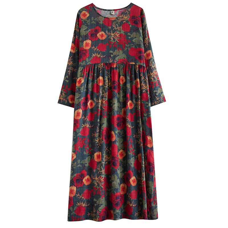 DIMANAF Большой размер Новое женское платье Цветочное Хлопковое Осенний стиль Праздничное Платье с принтом Леди Винтажное Свободное Повседневное Макси-платье 2024