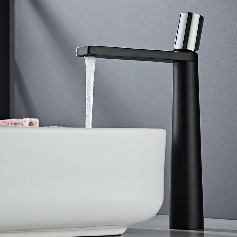 Simple Tall Style Bathroom Basin Sink Faucet Cold and Hot Water Single Hole Mixer Tap Countertop 360° Rotating Mixer Taps