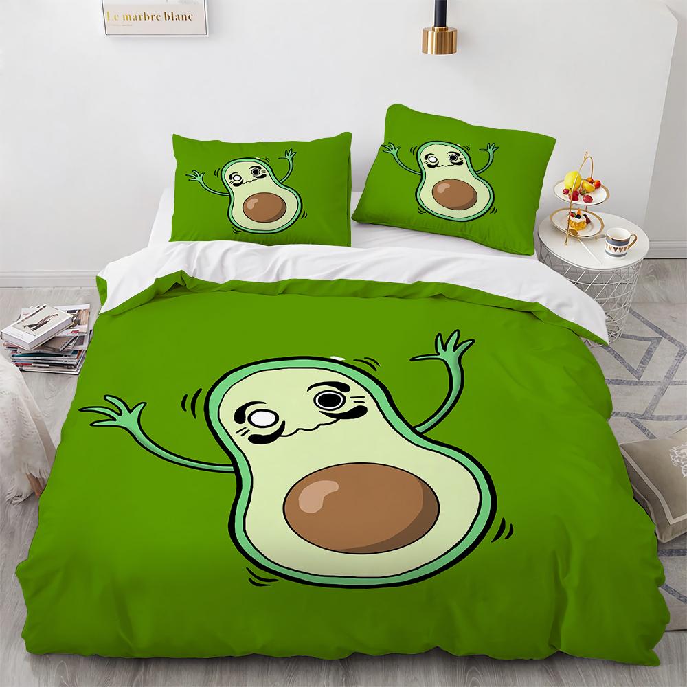 Cartoon Avocado King Queen Duvet Cover Fruit Funny Expression Bedding Set for Kids Teens Adult Green Quilt Cover with Pillowcase