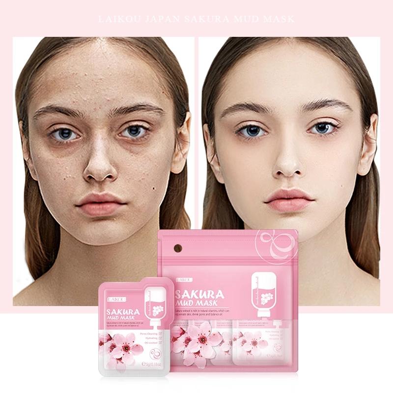 LAIKOU Sakura Mask Грязевая освежающая глубокая очищающая отбеливающая маска для сужения пор Средства по уходу за кожей лица