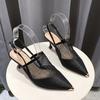 Fashion Baotou Sandals Female Summer New Metal Pointed Net Surface Breathable Word with Stiletto Heels Female