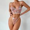 Floral Embroidery Lingerie Set Women Boho Sensual Erotic Sexy 2-Piece Bra + Panty Underwear Set Summer Slim Fashion Chic 2024