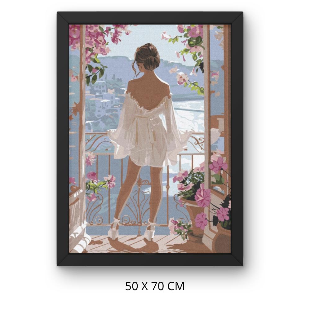 Obraz Do Malowania Po Numerach Z Ramą Poranek Na Balkonie 50X70 Cm