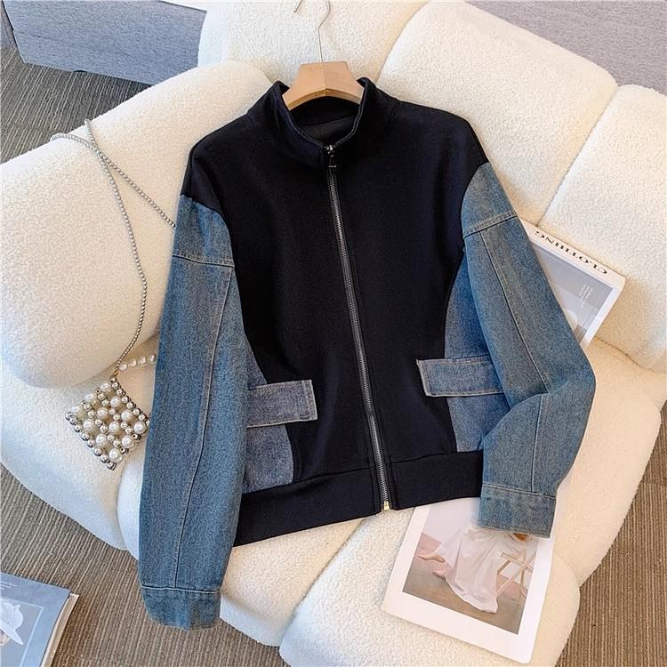 Женский весенне-осенний комплект Студенческий лоскутный джинсовый топ + брюки широкого покроя Комплект из двух предметов