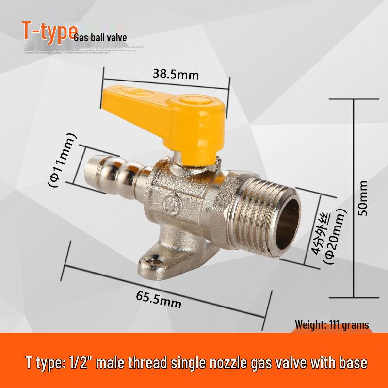 All-Copper Thickened Double Male Thread Gas Ball Valve, 4-Point Natural Gas Valve Switch