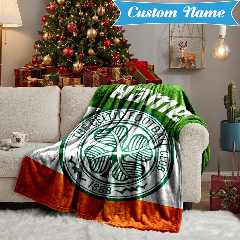 Custom Name Celtic FC Crest Blanket Lightweight Ideal Bedding Blanket Perfect for Travel, Camping, Living Rooms, Sofas, Christmas gift
