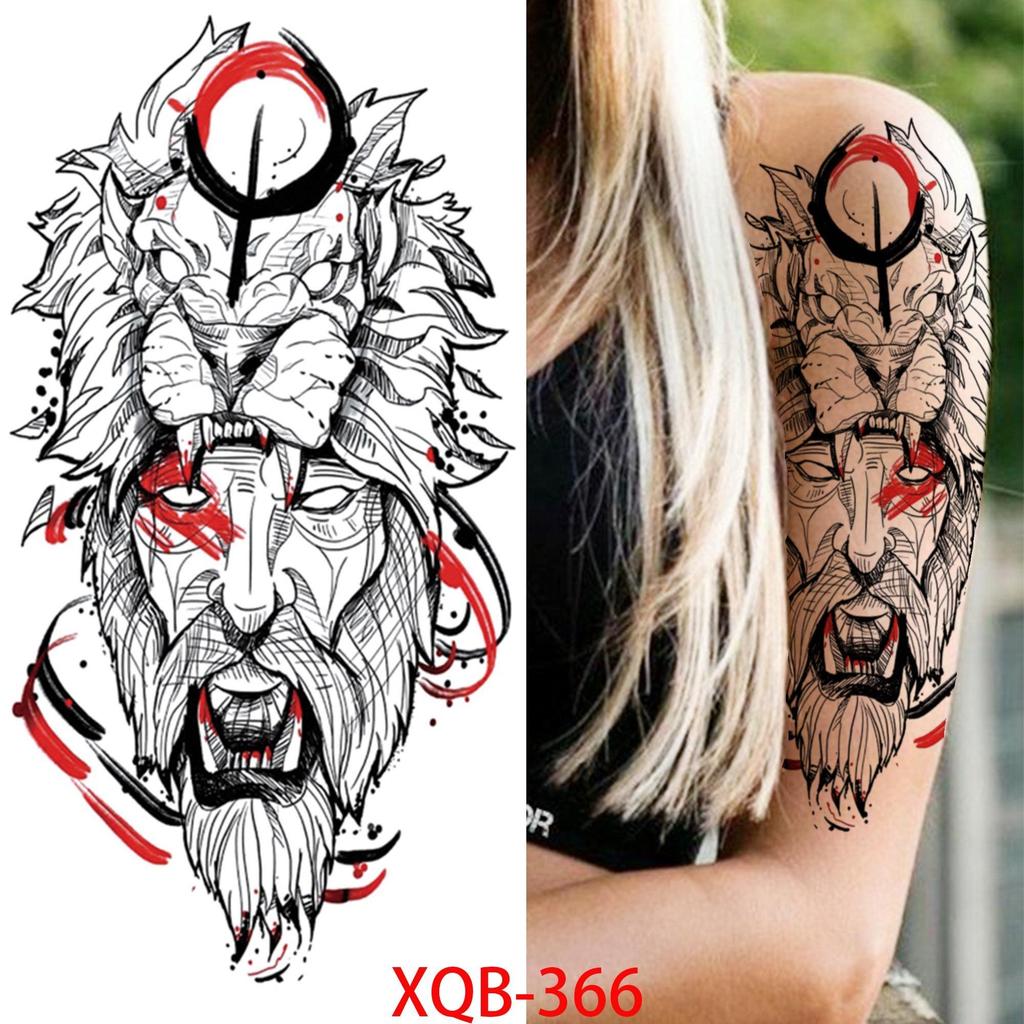 1 PC 210*114MM Cat Geometry Black Temporary Tattoos For Men Women Black Forest Skull Tiger Wolf Tattoo Sticker Evil Devil Arm Tattoo