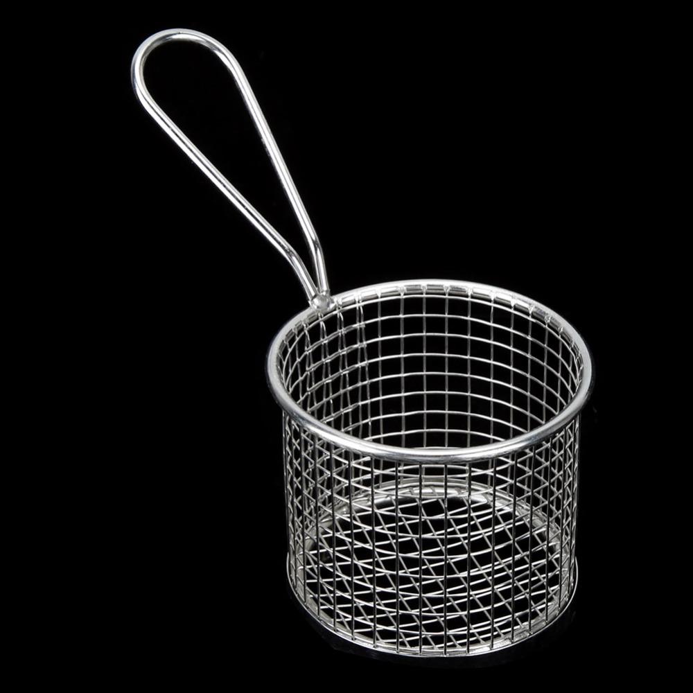 Stainless Steel French Fry Basket Round Shape Fries Holder Deep Fry Basket Coffee Shop