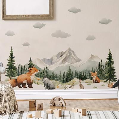 Акварельные лесные животные наклейка на окно лиса белка гора стеклянное украшение самоклеящаяся прозрачная наклейка на окно