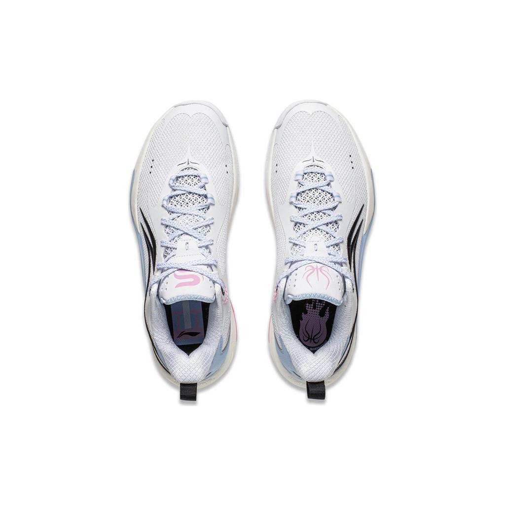 Li Ning Flashing Ling Fabric Shock Absorbing Durable Low Top Basketball Shoes Men Sneakers White Blue ABPU001-2