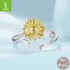 Golden Sunflower Open Ring Exquisite S925 Sterling Silver Sunflower Lucky Ring Jewelry