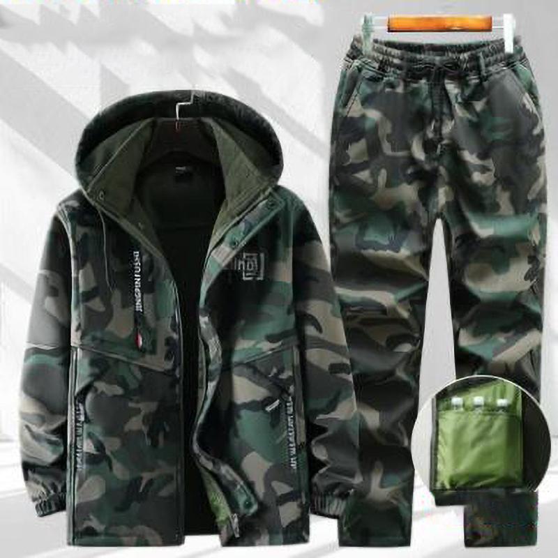 Осенне-зимний однотонный велюровый комплект с капюшоном, уличный костюм для защиты труда, повседневный костюм для альпинизма