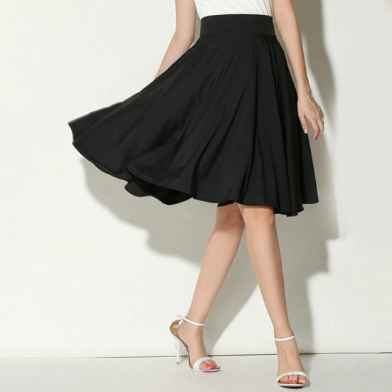 Women Skirt Elastic High Waist A-Line Style Skirt Solid Color Large Hem Skater