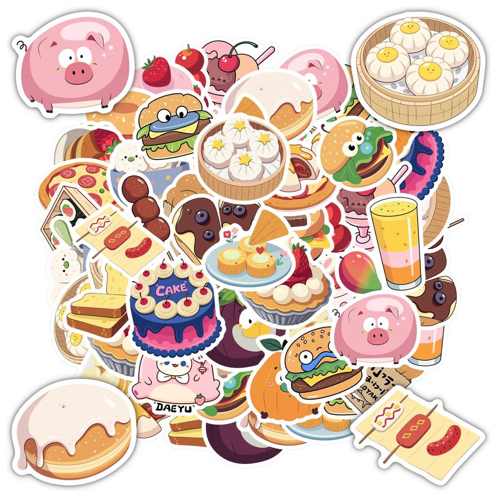 35pcs-50pcs Cartoon Cartoon Stickers Playful Dessert DIY Stickers Funny Stickers For DIY Phone Laptop Scrapbook Bike DIY Phone
