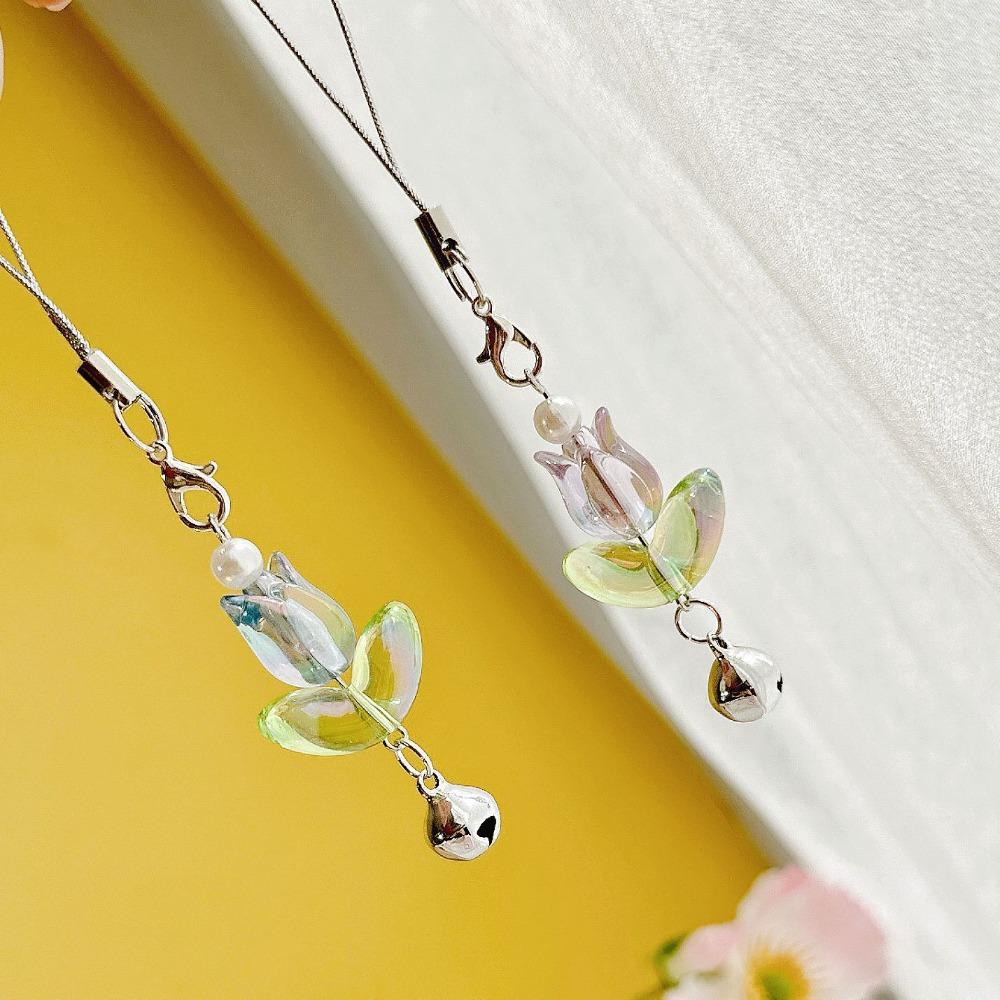 Hanging Cord Mobile Phone Lanyards with Bells Tulips Flower Hangings Pendant Tulip Phone Charm  Bag