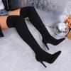 Модные сексуальные женские сапоги-носки с острым носком 2024 года, новые вязаные дышащие эластичные сапоги для женщин, тонкие, утягивающие, черные сапоги выше колена