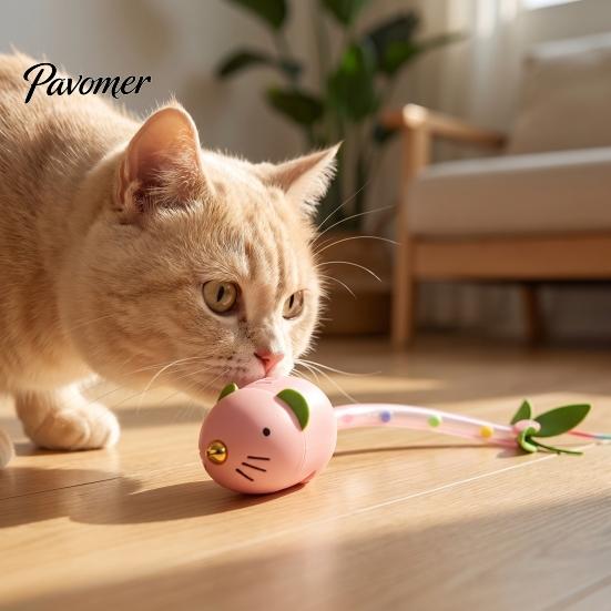 Automatic Cat Toy Rolling Mouse Toy, Interactive with Catnip Compartment, Mesh Scent And Sound Tube Tail, Touch Activated for Indoor Cats Kittens