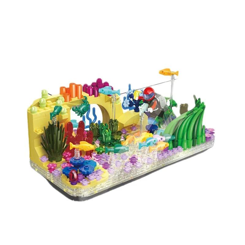 Исследование океана Модель украшения аквариума для детей Сборка строительных блоков Игрушки