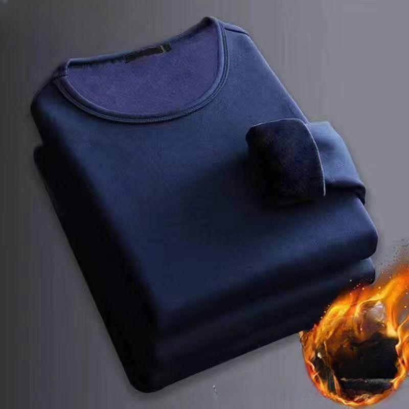 Мужская футболка с подкладкой из бархата, облегающая однотонная футболка с круглым вырезом и длинными рукавами, зимнее термобелье