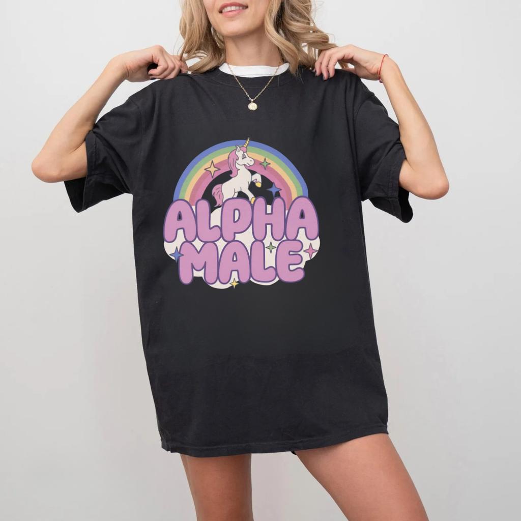 Funny Sarcastic Alpha Male TShirt Pastel Rainbow Unicorn Unisex Gift Tee