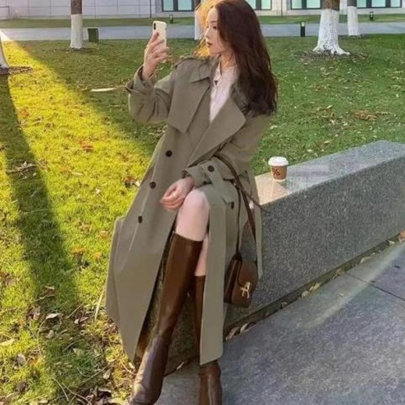 Модное длинное тренчковое пальто, элегантный тренч для женщин