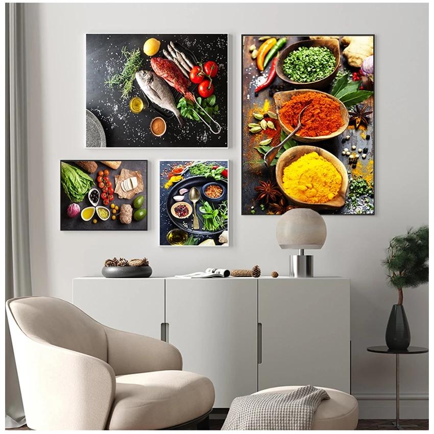 Пищевые зерна, специи, постеры и принты, настенные художественные картины для гостиной, приправы, перец, украшение для кухни, холст, картины
