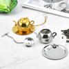Metal Tea Strainer Teapot Shape Loose Tea Infuser Stainless Steel Leaf Tea Maker Strainer Chain Drip Tray Herbal Spice Filter