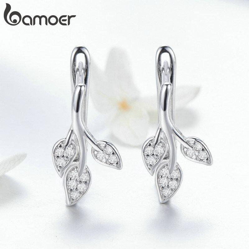 Серебряные серьги высокого качества с кубическим цирконием в форме листьев