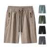 Мужские шорты с эластичным поясом, средней посадкой, дышащие шорты с карманами, быстросохнущие, тонкие шорты для отдыха из ледяного шелка