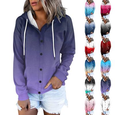 Женская толстовка с капюшоном, однотонная, градиентная, с длинными рукавами, свободная спортивная куртка с капюшоном