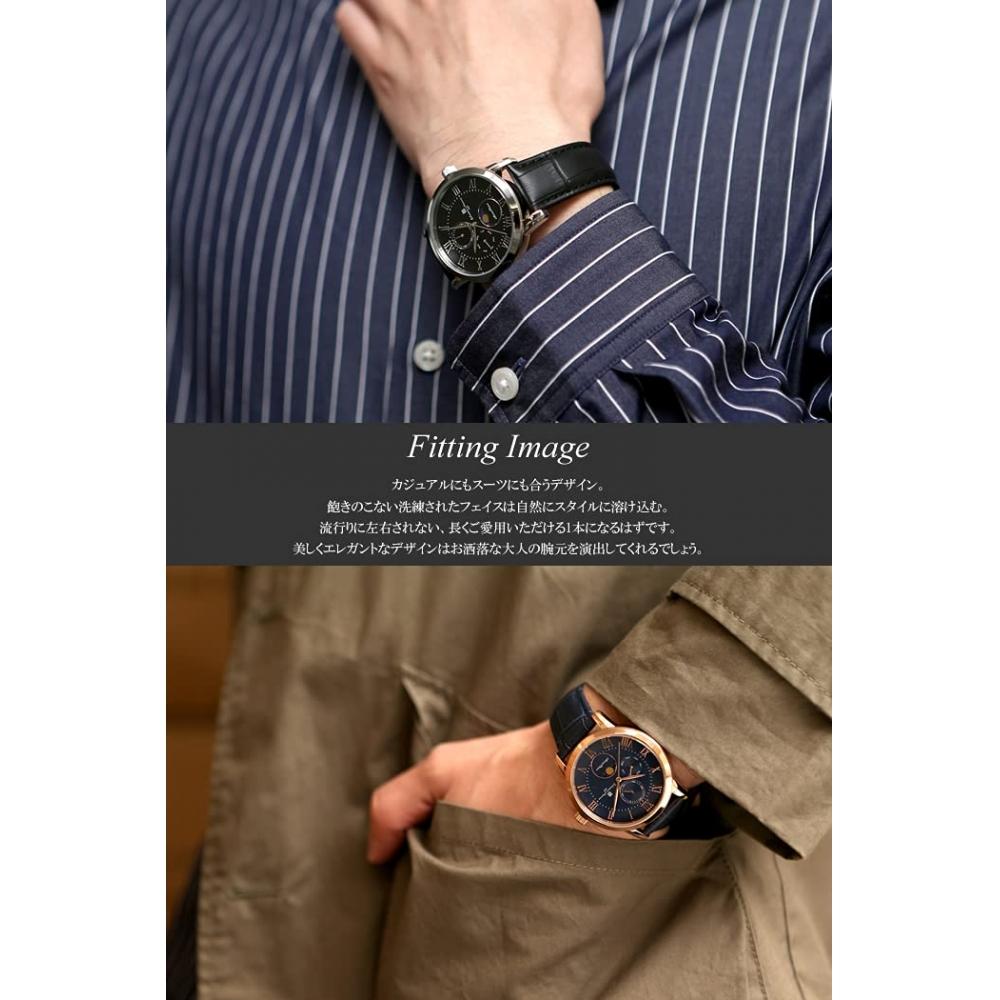 [Salvatore Mara] Watch Moon Phase Multi Calendar 5 ATM Water Resistant Business Formal Men's Leather Belt Limited Model Silver Blue SM21106-SSBL