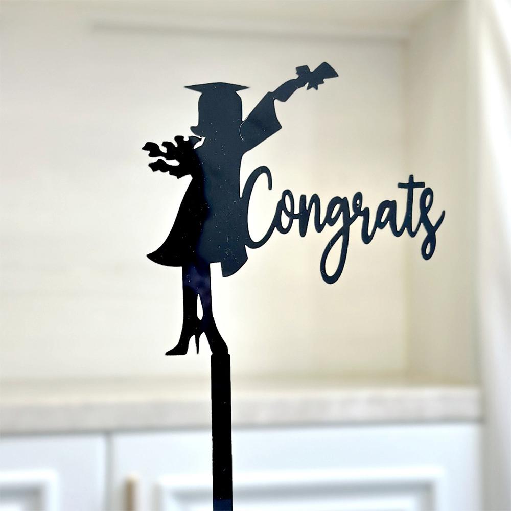 3pcs Gold Black Acrylic Graduation Cake Decorations for Congratulations Graduation Party Cake Topper Decorations Plugin